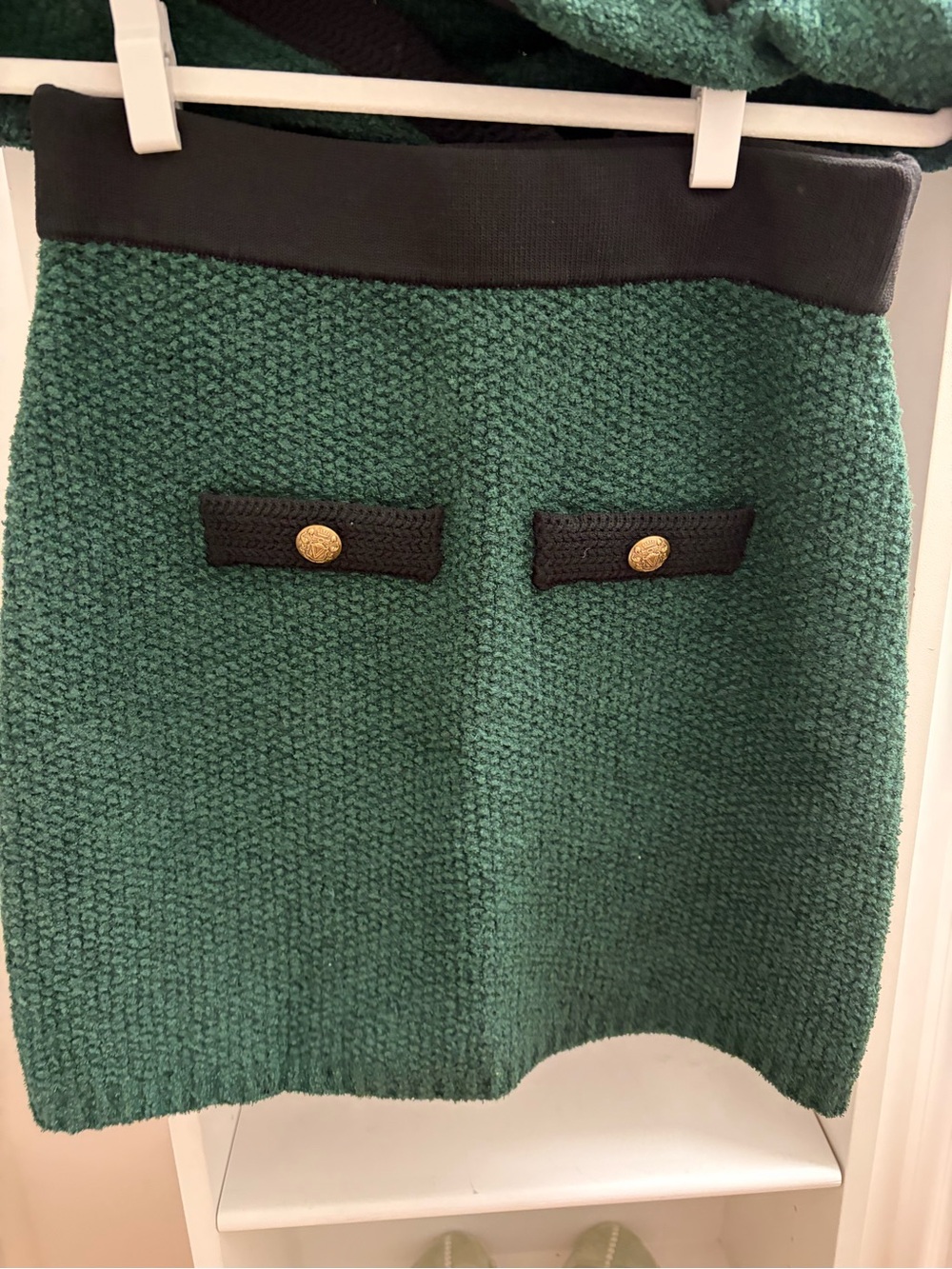 Veronica Beard Green Knit Mini Skirt with Black Trim